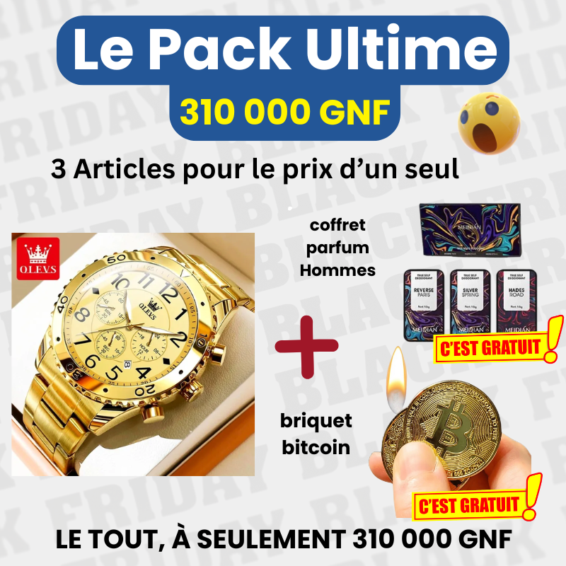 Pack Ultime = Montre OLevs Gold +Briquet Bitcoin+parfum- GNK
