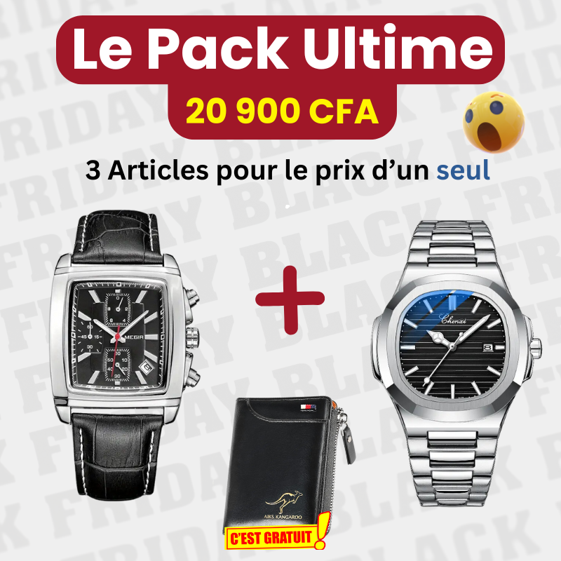 Pack Ultime = Portefeuille  + Montre Rich +Montre Megir- COD